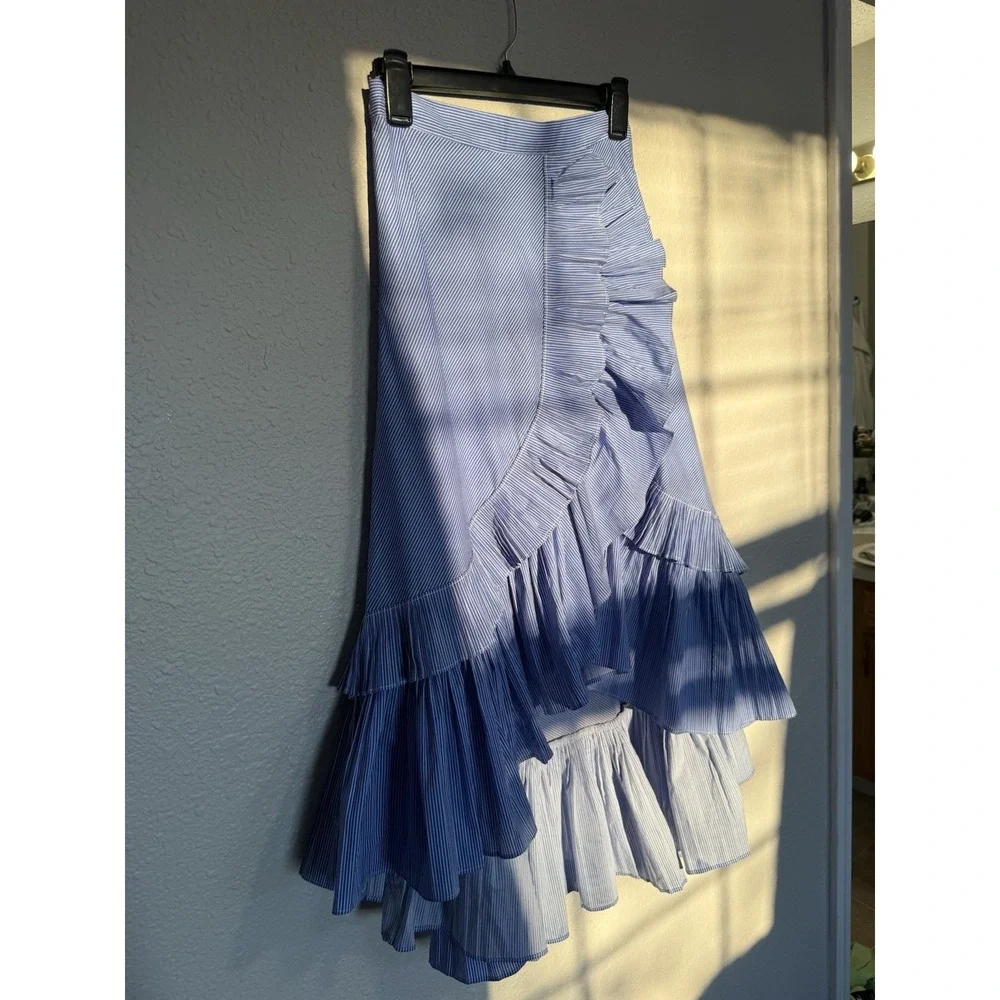 Chicwish Ruffle Tiered Frill Hem Skirt In Blue & White Stripes Size Small NWT